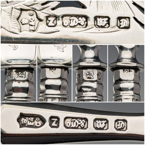 1836 British Antique Pure Silver Handle Fish Cutlery Pair Elkington